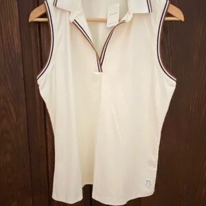J. McLaughlin Cream Sleeveless Tank Top with Stripe Trim